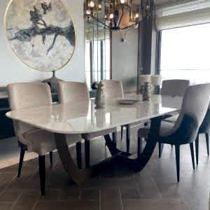 Pirinç Detaylı Calacatta Mermer Masa, mermer masa, calacatta mermer masa