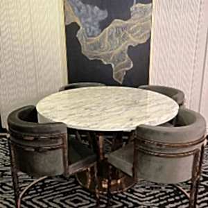 Titanyum Ayaklı Yuvarlak Mermer Masa