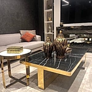 titanyum gold ayaklı mermer orta sehpa, mermer orta sehpa, siyah mermer orta sehpa, gold ayaklı mermer orta sehpa