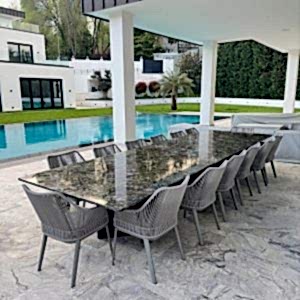 Granit bahçe masası, metalicus gold mermer granit masa. Dış mekana uygun mermer granit masa